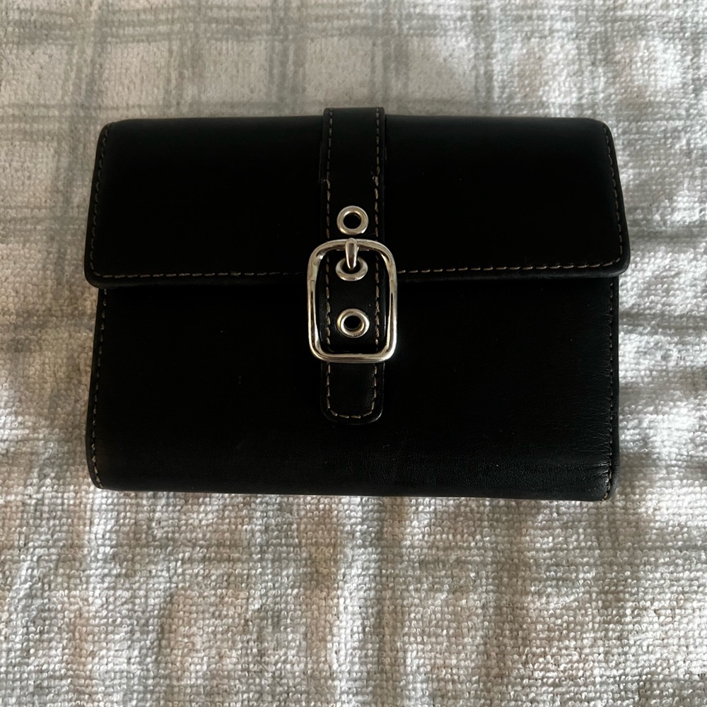 Coach Black Leather Wallet with Silver Buckle
